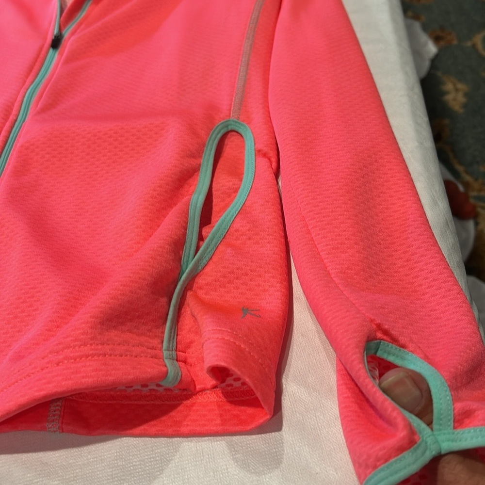 Danskin fluorescent Dri More Zip Up Pink Lightweight Athletic Jacket Thumbholes - Picture 5 of 8